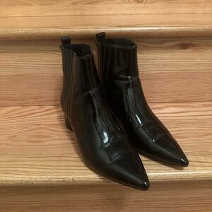 Kendall & Kylie Black Patent Pointed-Toe Ankle Boots